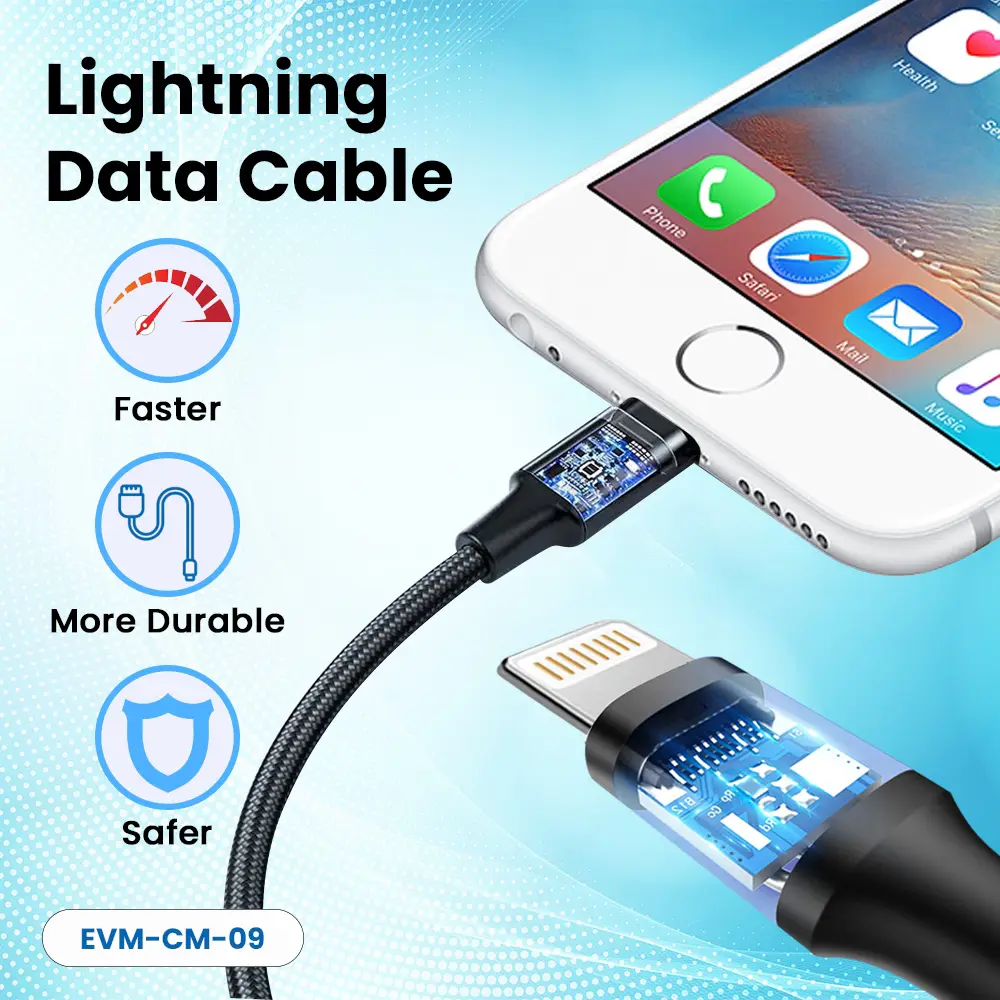 EVM USB To Iphone Lightning Charger Cable | Data Transfer Cable CM-09 view 3